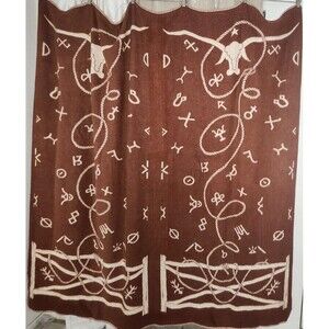 Vtg 1950s Chatham Western Cowboy Branding Irons Ranch Camp Cotton Blanket 70x70